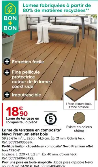 Castorama Lame de terrasse en composite neva premium effet bois offre