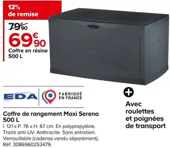 Castorama Eda coffre de rangement maxi serena 500 l offre