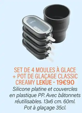 Lekue set de 4 moules à glace + pot de glaçage classic creamy