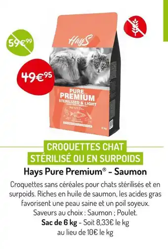 Médor et Compagnie Hays pure premium croquettes chat stérilisé ou en surpoids offre