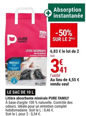 Gamm vert Pure family litière absorbante minérale offre
