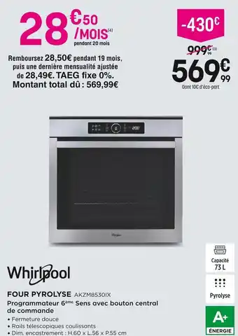 Pulsat Whirlpool four pyrolyse offre
