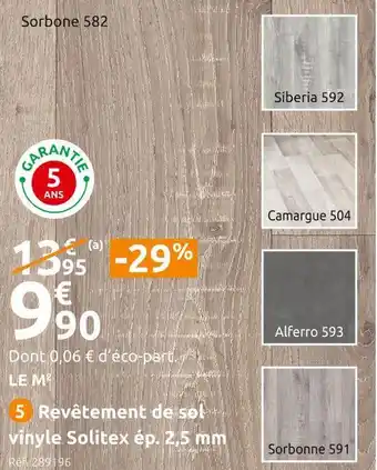 Mr Bricolage Revêtement de sol vinyle solitex ép. 2,5 mm offre