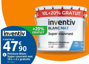 Mr Bricolage Inventiv peinture blanc super couvrant mat 10 l + 2 l gratuits offre