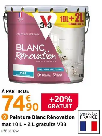 Mr Bricolage V33 peinture blanc rénovation mat 10 l + 2 l gratuits offre