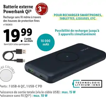Lidl Batterie externe Powerbank QiⓇ offre