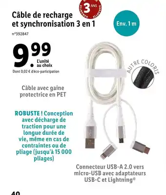 Lidl Câble de recharge et synchronisation 3 en 1 offre