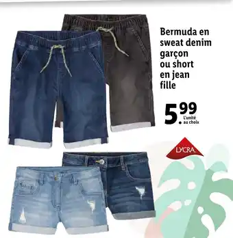 Lidl Bermuda en sweat denim garçon ou short en jean fille offre