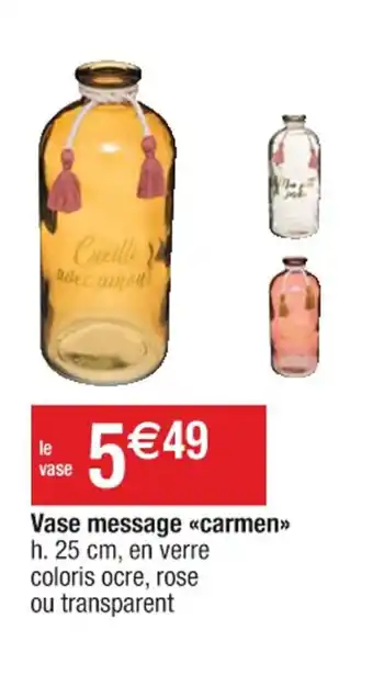 Cora x Carrefour Vase message <<carmen»> h. 25 cm, en verre coloris ocre, rose offre