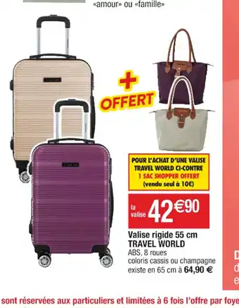 Cora x Carrefour Valise rigide 55 cm TRAVEL WORLD ABS, 8 roues offre