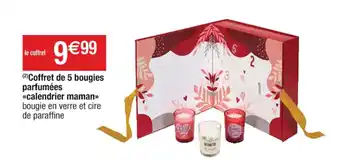 Cora x Carrefour (2) Coffret de 5 bougies parfumées «calendrier maman>> bougie en verre et cire de paraffine offre