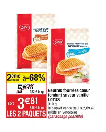 Cora x Carrefour Gaufres fourrées coeur fondant saveur vanille LOTUS offre