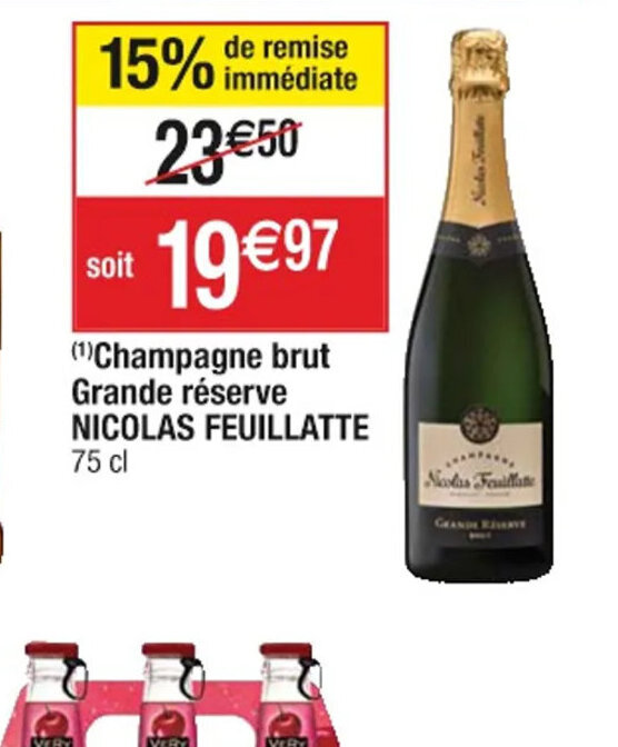 Cora (1)Champagne brut Grande réserve NICOLAS FEUILLATTE 75 cl offre