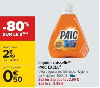 Carrefour Liquide vaisselle(d) PAIC EXCEL² offre