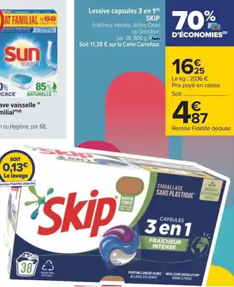 Carrefour Lessive capsules 3 en 1(d) SKIP offre