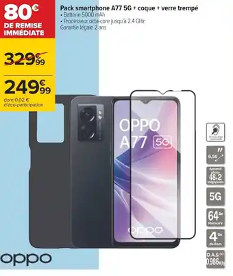 Carrefour Pack smartphone A77 5G + coque + verre trempé offre