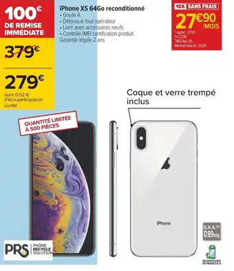 Carrefour iPhone XS 64Go reconditionné Grade A offre