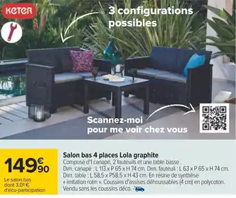Carrefour Salon bas 4 places Lola graphite offre