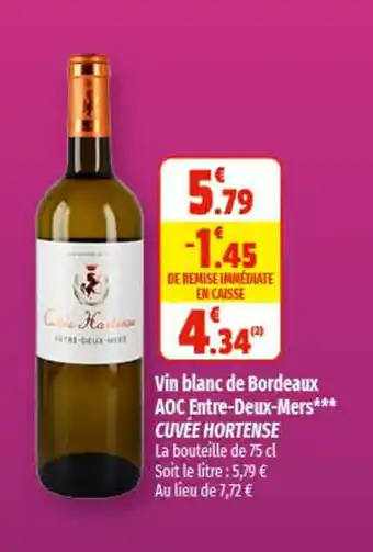 Coccinelle Supermarché Vin blanc de Bordeaux AOC Entre-Deux-Mers*** CUVÉE HORTENSE offre
