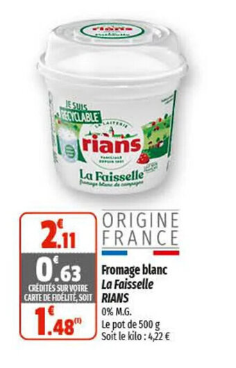 Coccinelle Supermarché Fromage blanc La Faisselle RIANS offre