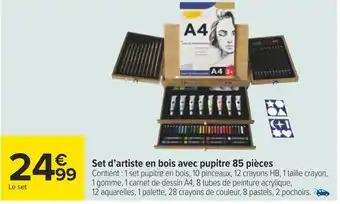 Carrefour Set d’artiste en bois avec pupitre 85 pièces offre