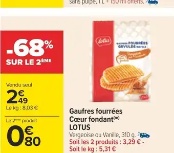 Carrefour Lotus gaufres fourrées cœur fondant offre
