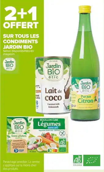 Jardin bio 2+1 offert sur tous les condiments jardin bio