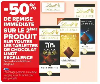 Carrefour Market Lindt -50% de remise immédiate sur le 2ème produit sur toutes les tablettes de chocolat lindt excellence offre