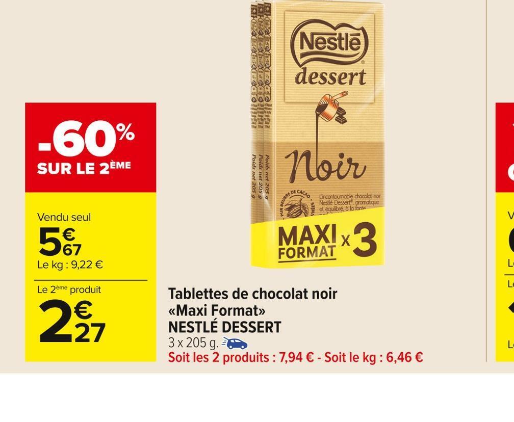 Carrefour Market Nestlé dessert tablettes de chocolat noir maxi format offre