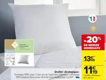Carrefour Market Tex home oreiller ecologique offre