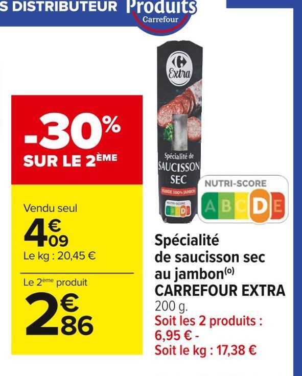 Carrefour Market Carrefour extra spécialité de saucisson sec au jambon offre