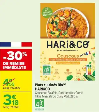 Carrefour Market Hari&co plats cuisinés bio offre