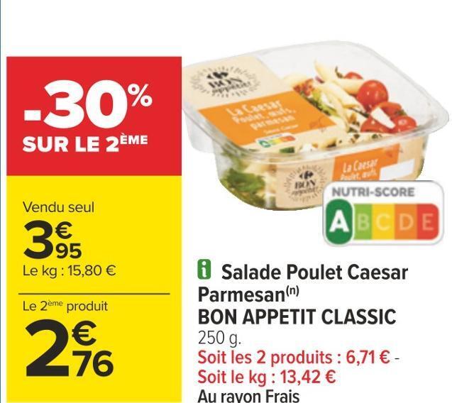 Promo Bon appetit classic salade poulet caesar parmesan chez Carrefour