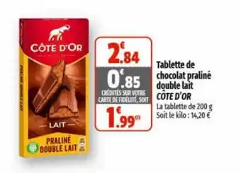 Coccinelle Express Tablette de chocolat praliné double laitTablette de chocolat praliné COTE D'OR offre