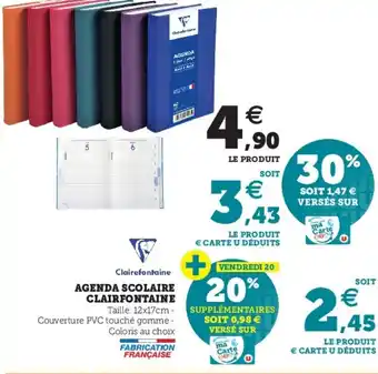 Hyper U Agenda Scolaire Clairefontaine offre