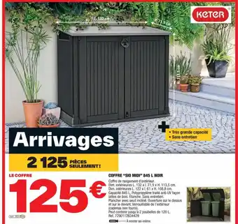 Brico Dépôt COFFRE "SIO MIDI" 845 L NOIR Coffre de rangement d'extérieur. offre