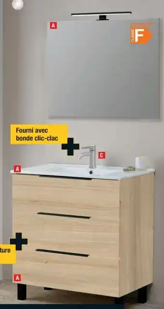 Brico Dépôt A ENSEMBLE MEUBLE "DENVER" + VASQUE + MIROIR + APPLIQUE LED Caisson L. 80 x I. 46 x H. 83 cm. offre