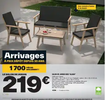 Brico Dépôt SALON DE JARDIN BOIS "ALANA" Coffee set 4 places. offre