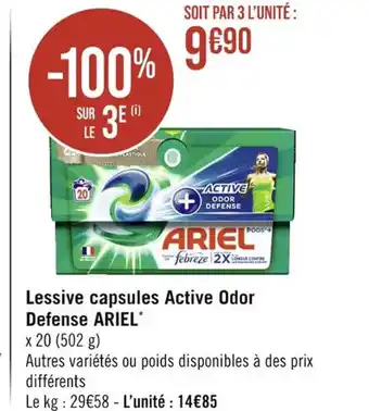 Casino Supermarchés Lessive capsules Active Odor Defense ARIEL* offre