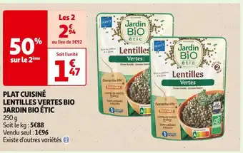 Auchan Supermarché Jardin bio étic plat cuisiné lentilles vertes bio offre
