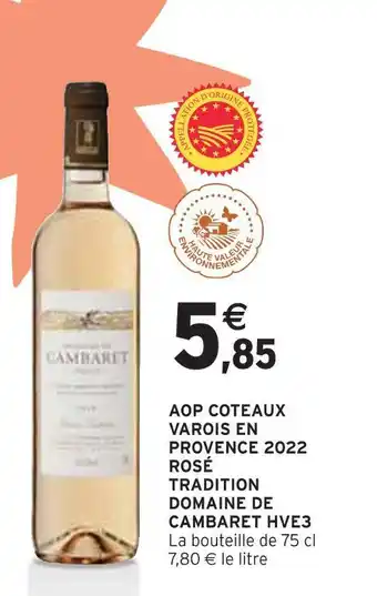 Domaine de cambaret aop coteaux varois en provence 2022 rosé tradition hve3