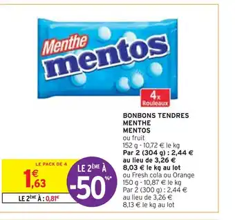 Intermarché Mentos bonbons tendres menthe offre