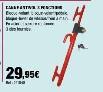 Autobacs Canne antivol 3 fonctions offre