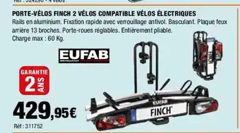 Autobacs Porte-velos finch 2 velos compatible velos electriques offre