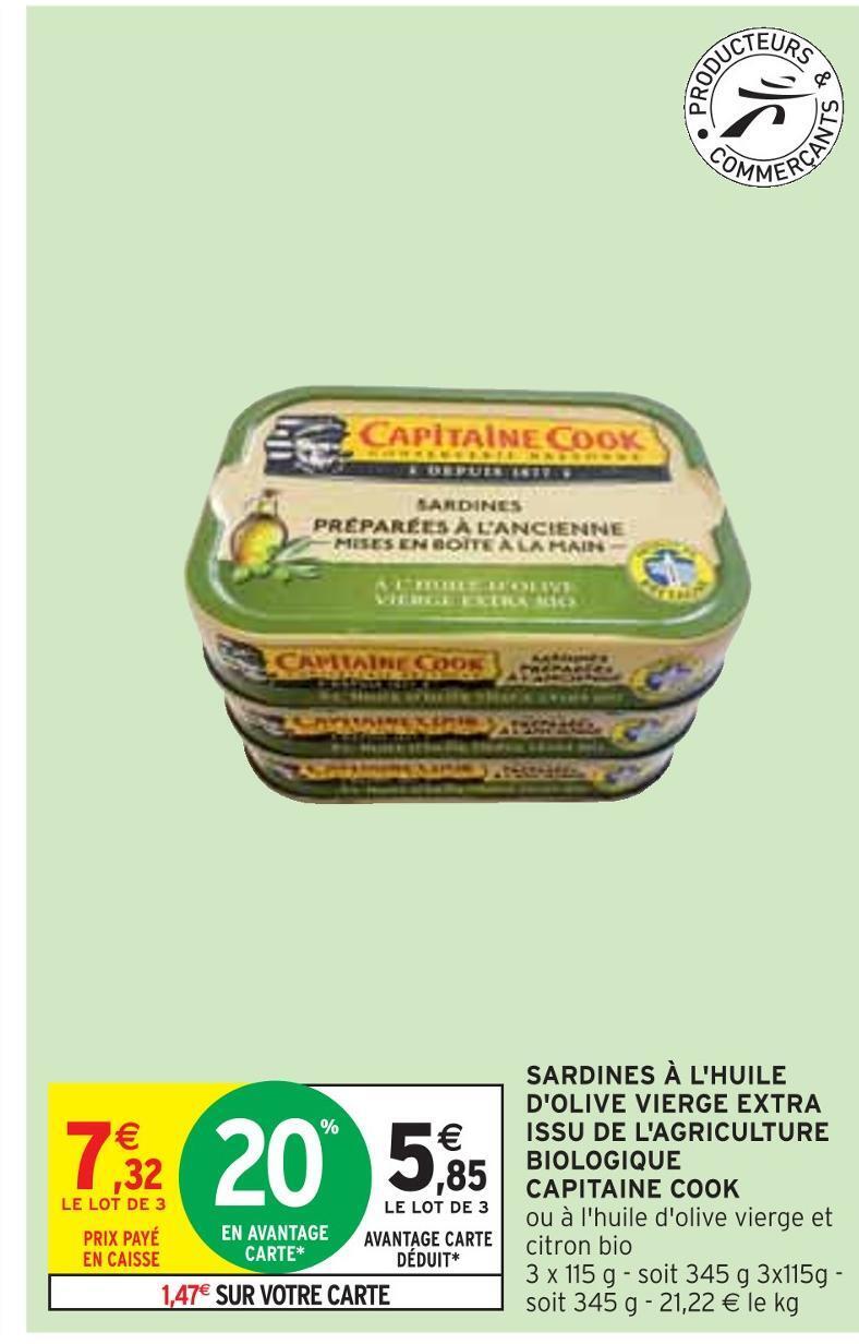Promo Capitaine cook sardines à l'huile d'olive vierge extra issu de l