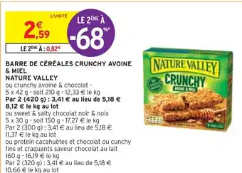 Intermarché Nature valley barre de céréales crunchy avoine & miel offre