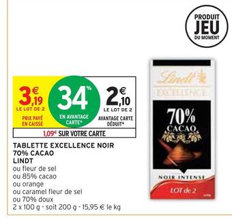 Intermarché Lindt tablette excellence noir 70% cacao offre