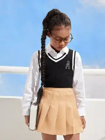 Shein fille pull sans manches Ă applique lettre Ă ourlet Ă rayures (sans blouse)