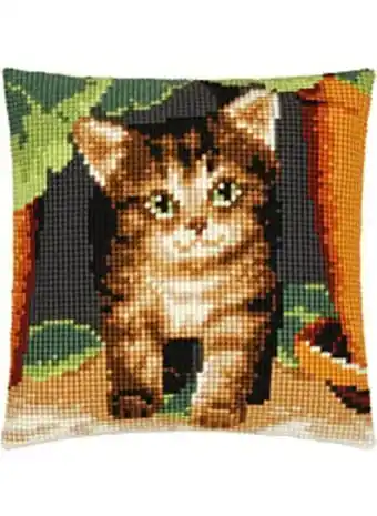 Kit coussin canevas adorable chaton, point de croix, 40 x 40 cm