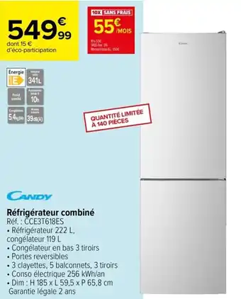 Carrefour Réfrigérateur combiné offre